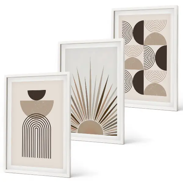 Juego de 3 cuadros de formas abstractas en tonos beige y marrón