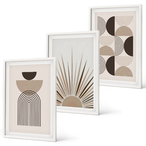 Juego de 3 cuadros Formas abstractas beige marrón