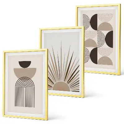 Juego de 3 cuadros de formas abstractas en tonos beige y marrón