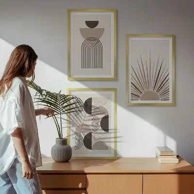 Juego de 3 cuadros de formas abstractas en tonos beige y marrón