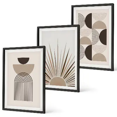 Juego de 3 cuadros de formas abstractas en tonos beige y marrón