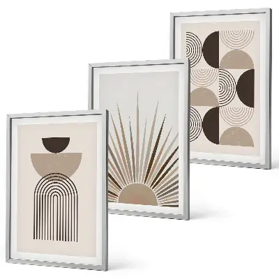 Juego de 3 cuadros de formas abstractas en tonos beige y marrón