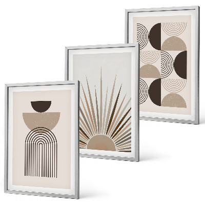 Juego de 3 cuadros Formas abstractas beige marrón