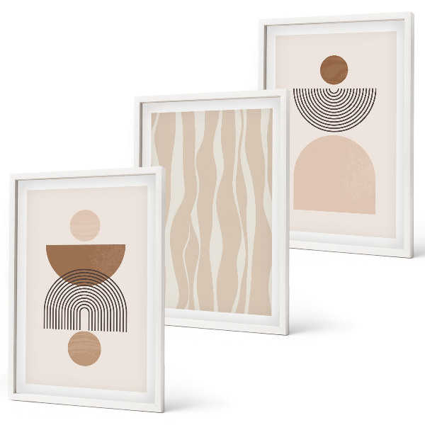 Set de 3 cuadros para salón Formas abstractas marrón beige