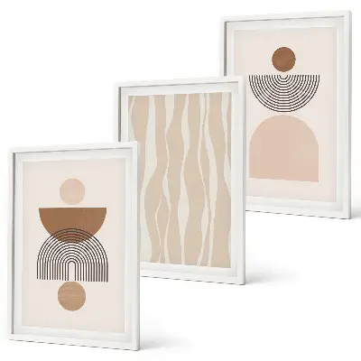 Set de 3 cuadros para salón con diseño de formas abstractas en tonos marrón y beige
