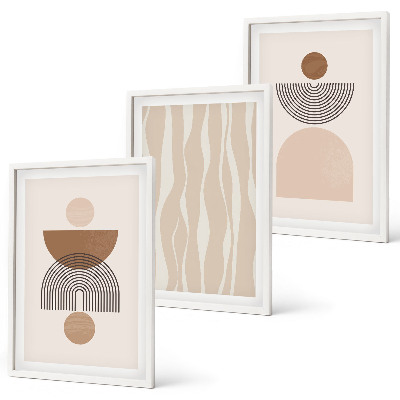 Set de 3 cuadros para salón Formas abstractas marrón beige