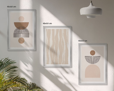 Set de 3 cuadros para salón Formas abstractas marrón beige