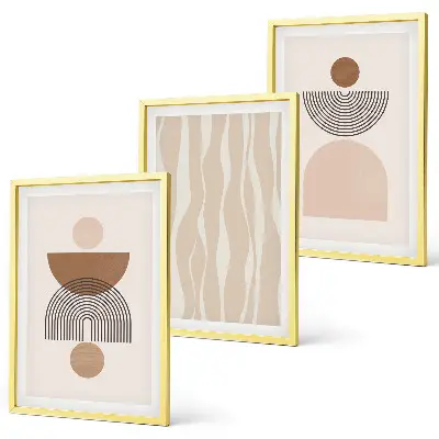 Set de 3 cuadros para salón con diseño de formas abstractas en tonos marrón y beige