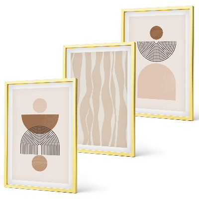 Set de 3 cuadros para salón Formas abstractas marrón beige
