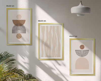 Set de 3 cuadros para salón Formas abstractas marrón beige