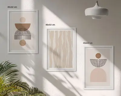 Set de 3 cuadros para salón con diseño de formas abstractas en tonos marrón y beige