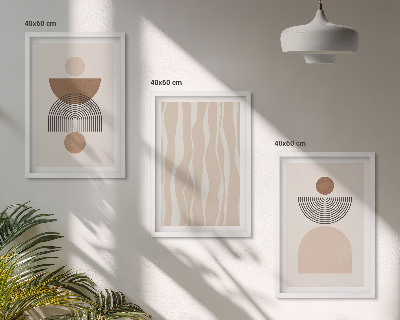 Set de 3 cuadros para salón Formas abstractas marrón beige