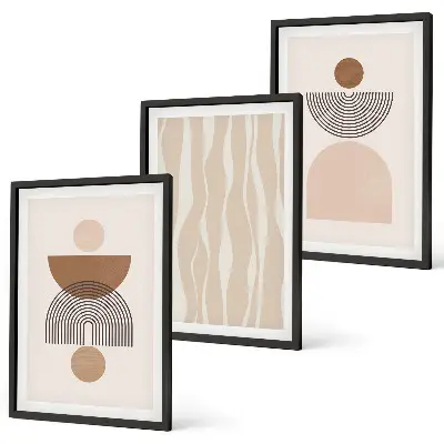 Set de 3 cuadros para salón con diseño de formas abstractas en tonos marrón y beige