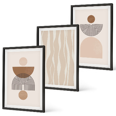Set de 3 cuadros para salón Formas abstractas marrón beige