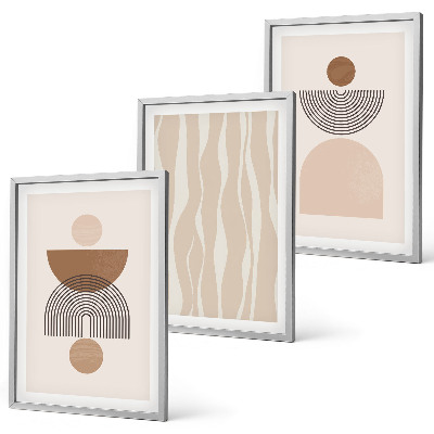 Set de 3 cuadros para salón Formas abstractas marrón beige