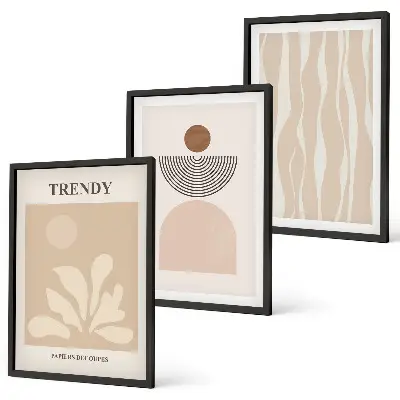 Juego de 3 cuadros con diseño abstracto en tonos beiges