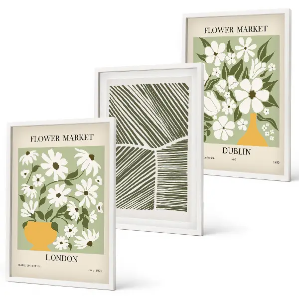 Set de 3 cuadros para salón con estampados florales de Londres y Dublín