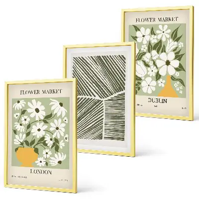 Set de 3 cuadros para salón con estampados florales de Londres y Dublín
