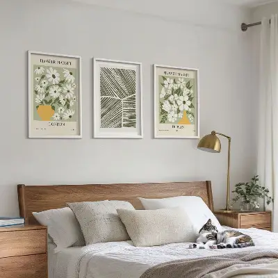 Set de 3 cuadros para salón con estampados florales de Londres y Dublín