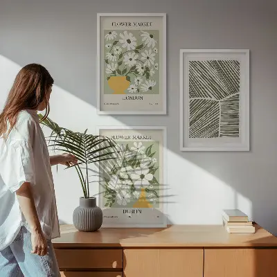 Set de 3 cuadros para salón con estampados florales de Londres y Dublín