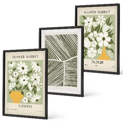 Set de 3 cuadros para salón con estampados florales de Londres y Dublín