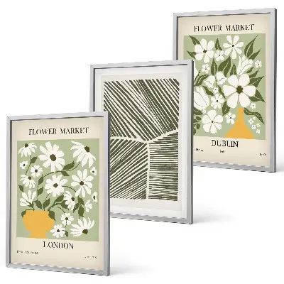 Set de 3 cuadros para salón con estampados florales de Londres y Dublín