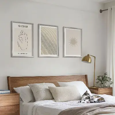 Juego de 3 cuadros diseño minimalista de líneas de arena y sol