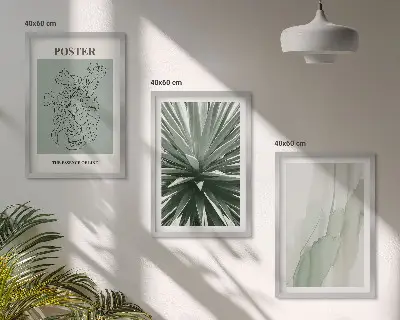 Set de 3 cuadros para salón con diseño de patrones de plantas en verde