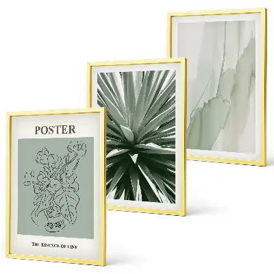 Set de 3 cuadros para salón con diseño de patrones de plantas en verde