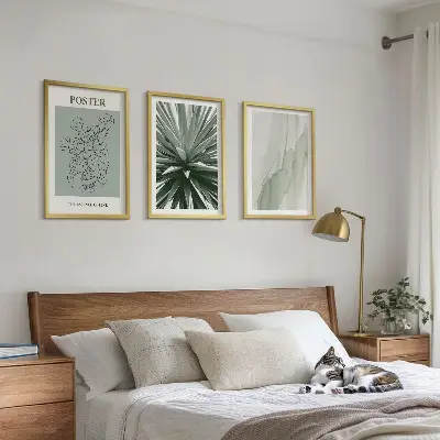 Set de 3 cuadros para salón con diseño de patrones de plantas en verde