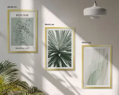 Set de 3 cuadros para salón con diseño de patrones de plantas en verde