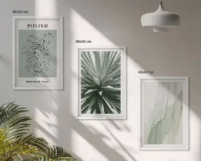 Set de 3 cuadros para salón con diseño de patrones de plantas en verde