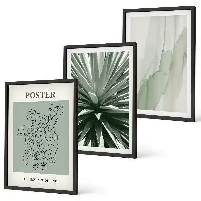 Set de 3 cuadros para salón con diseño de patrones de plantas en verde