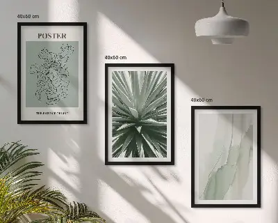 Set de 3 cuadros para salón con diseño de patrones de plantas en verde