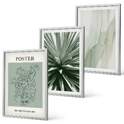 Set de 3 cuadros para salón con diseño de patrones de plantas en verde