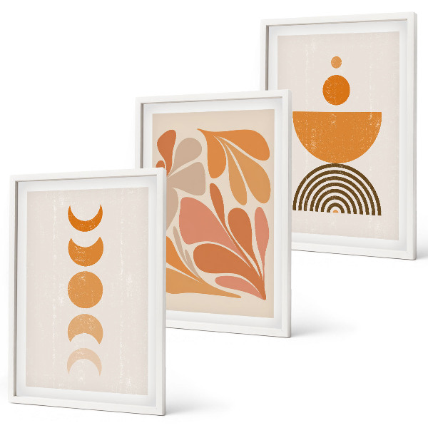 Set de 3 cuadros para salón Formas abstractas de color naranja