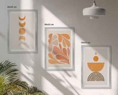 Set de 3 cuadros para salón Formas abstractas de color naranja