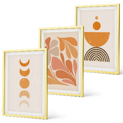 Set de 3 cuadros para salón Formas abstractas de color naranja