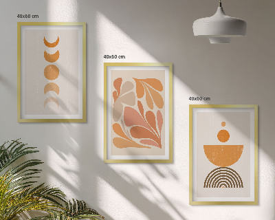 Set de 3 cuadros para salón Formas abstractas de color naranja