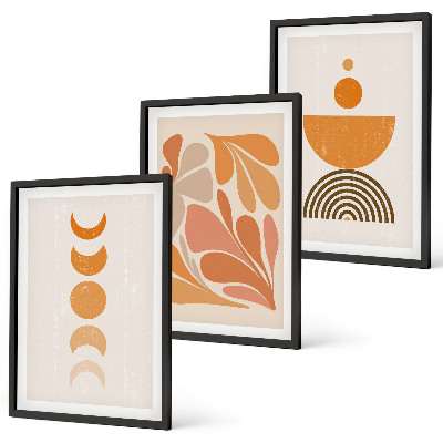 Set de 3 cuadros para salón Formas abstractas de color naranja
