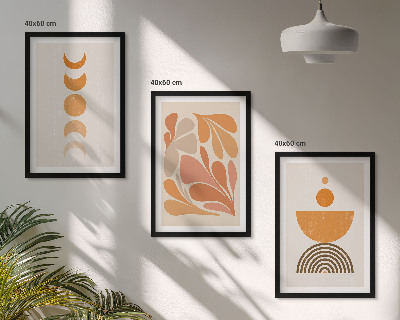 Set de 3 cuadros para salón Formas abstractas de color naranja