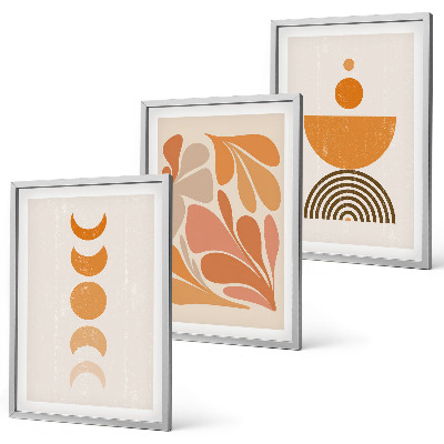 Set de 3 cuadros para salón Formas abstractas de color naranja