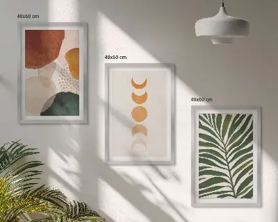 Set de 3 cuadros para salón con diseño de formas abstractas de hojas