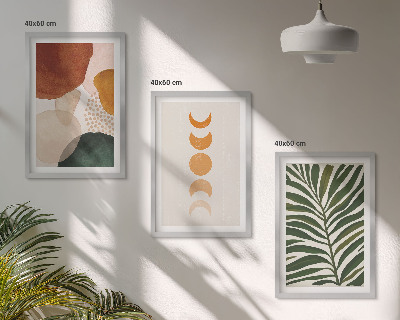 Set de 3 cuadros para salón Formas abstractas de hojas