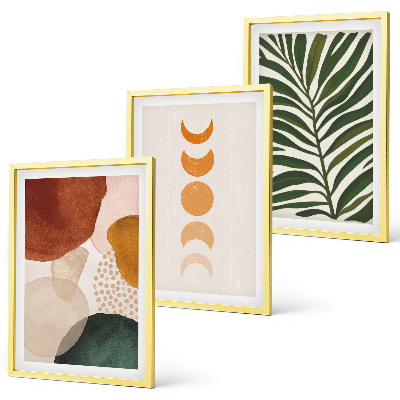 Set de 3 cuadros para salón Formas abstractas de hojas