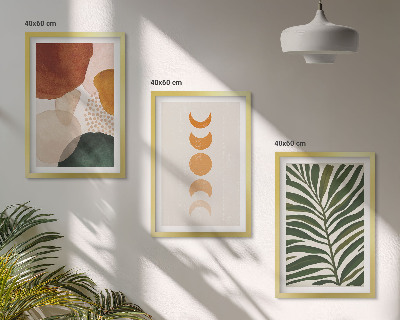 Set de 3 cuadros para salón Formas abstractas de hojas