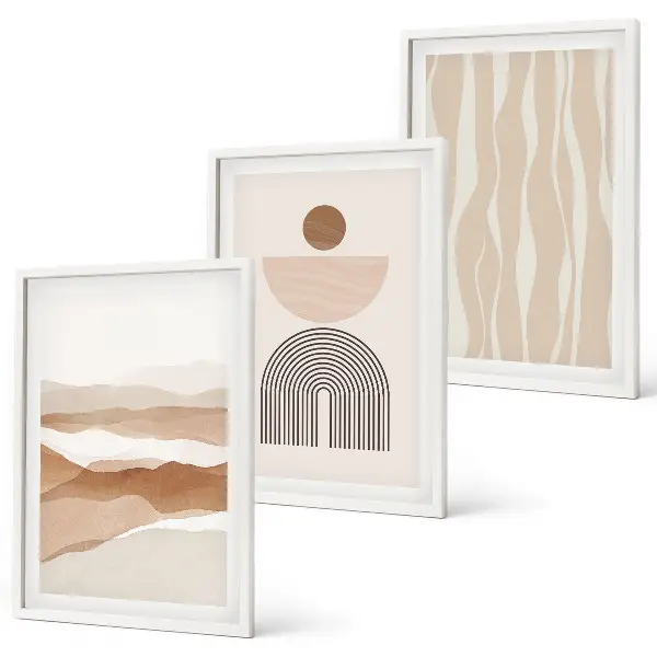 Set de 3 cuadros para salón con diseño de paisaje de geometría abstracta