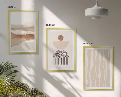 Set de 3 cuadros para salón con diseño de paisaje de geometría abstracta