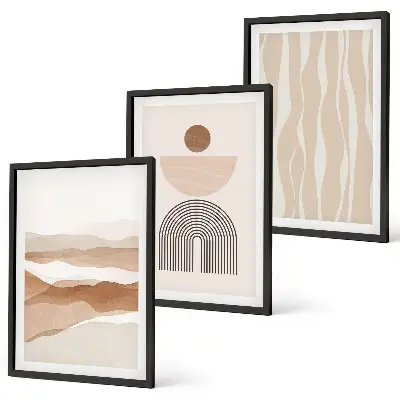 Set de 3 cuadros para salón con diseño de paisaje de geometría abstracta