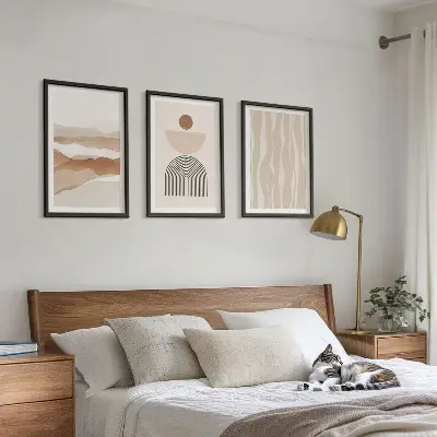 Set de 3 cuadros para salón con diseño de paisaje de geometría abstracta